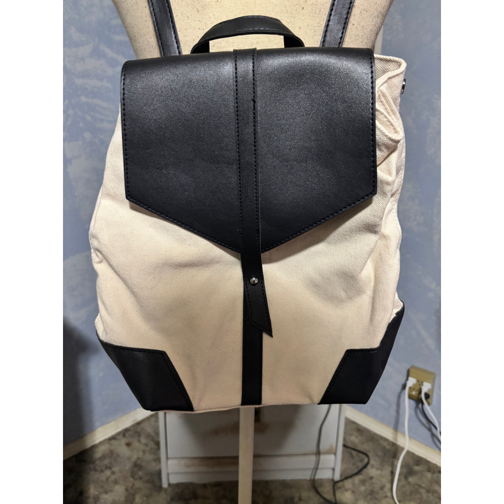 Deux Women's Canvas & Faux Leather Backpack cream Black One Size - Picture 4 of 10
